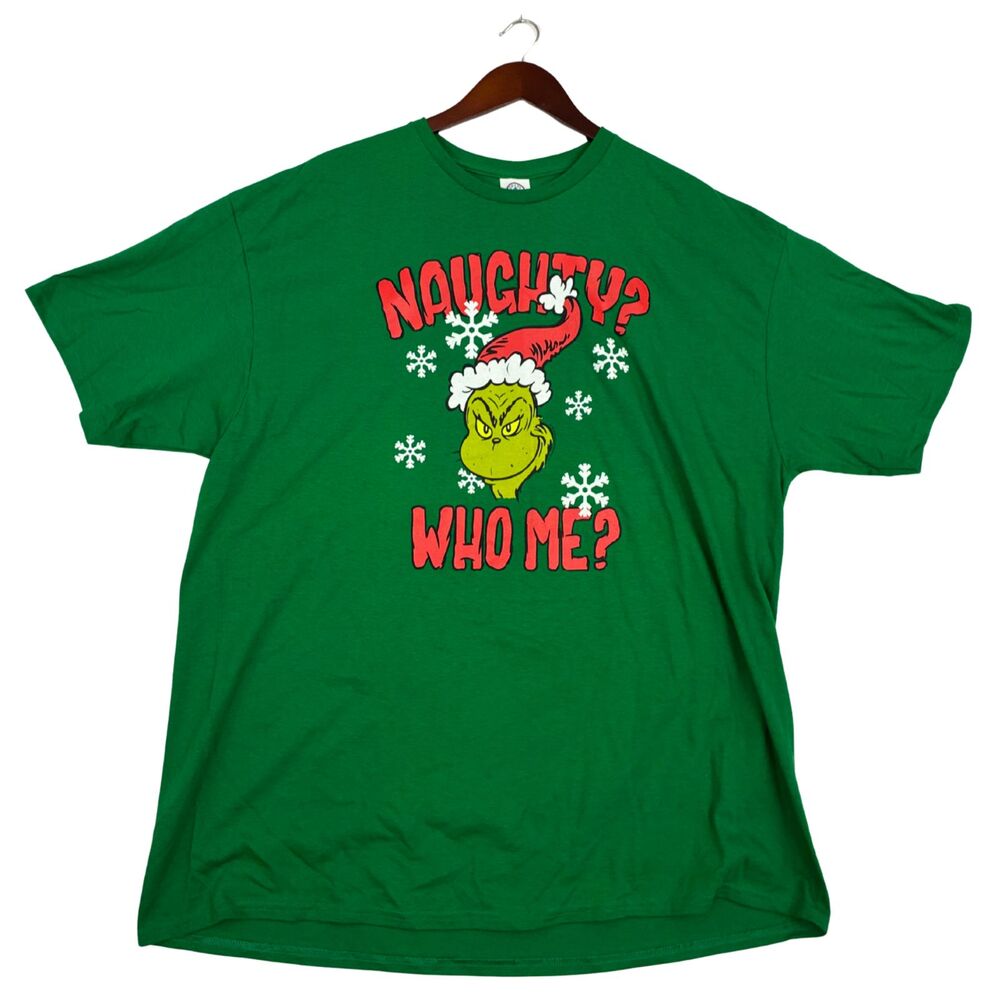 Dr Seuss The Grinch Naughty Who Me Christmas T-Shirt Green Men’s 2XL Cotton